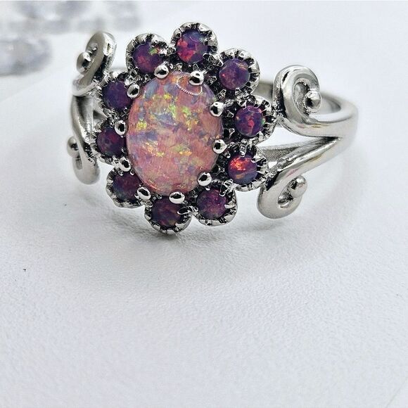Lavender Purple Fire Opal Cabochon Ring on 925 Silver - Women's Je… - Picture 6 of 8